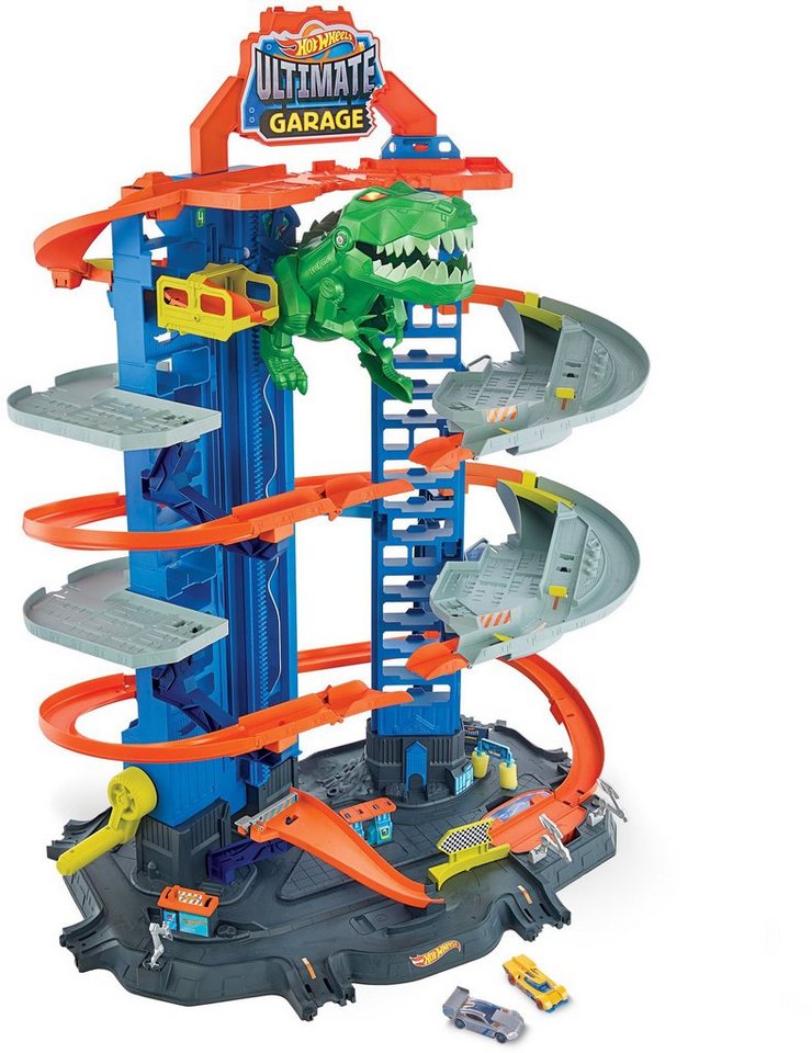 Hot Wheels Autorennbahn Megacity Parkgarage mit T-Rex-Angriff